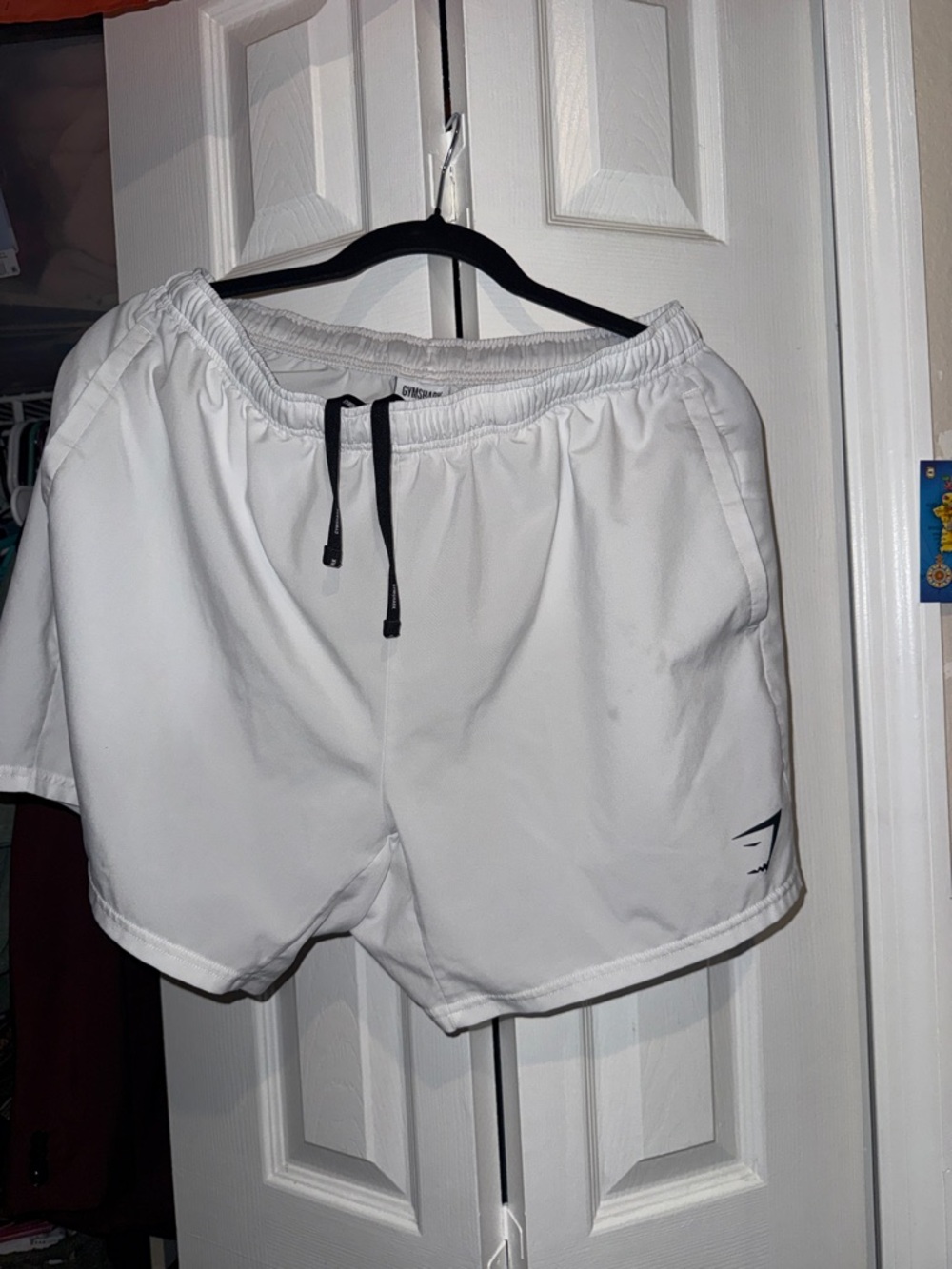 Gymshark White Athletic Drawstring Training Shorts with Black Accents